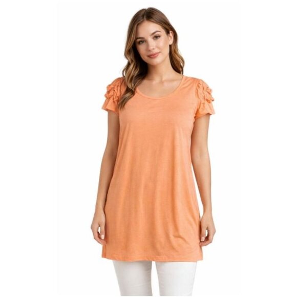 Studio 1886 Womens Ruched Sleeve Orange & Gray Floral Tops Size L (12-14) - Picture 2 of 8